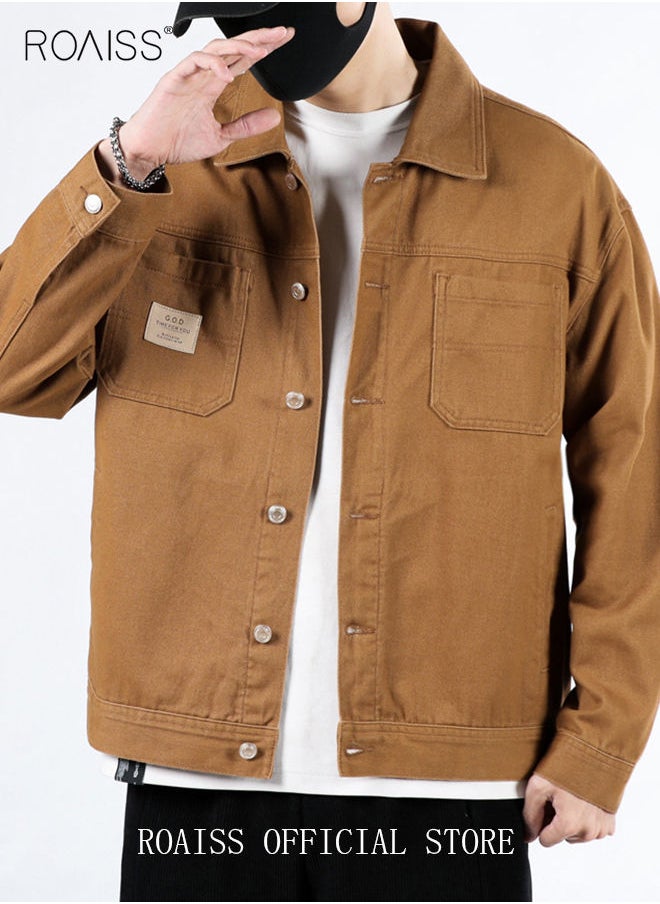 roaiss Men's Denim Jacket Autumn Winter Jeans Jackets Hip Hop Male Streetwear Varsity Coat  - Image 2