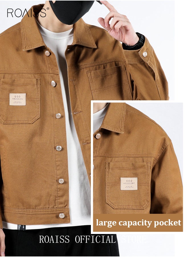 roaiss Men's Denim Jacket Autumn Winter Jeans Jackets Hip Hop Male Streetwear Varsity Coat  - Image 4