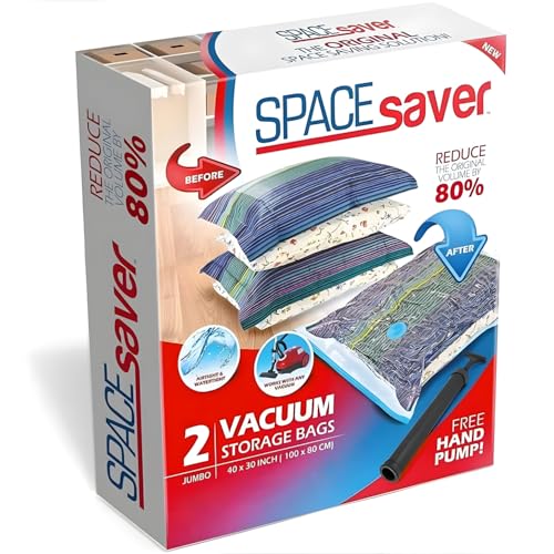 Spacesaver 2 Pack Jumbo Vacuum Storage Bags for Blankets & Clothes – Jumbo Vacuum Sealed Compression Bags with Hand Pump – Space Saver Storage Bags for Bedding, Moving, Travel & Organization - Image 1