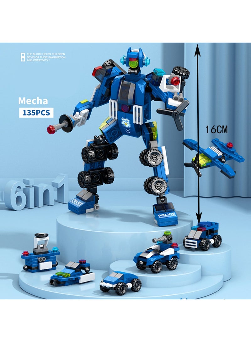 Mini 6-In-1 Blue Mecha 135 Particle Assembly Set Toy, Building Block Assembly Game, Best Learning And Role-Playing, Suitable As A Gift For Boys And Girls Over 6 Years Old - Image 2