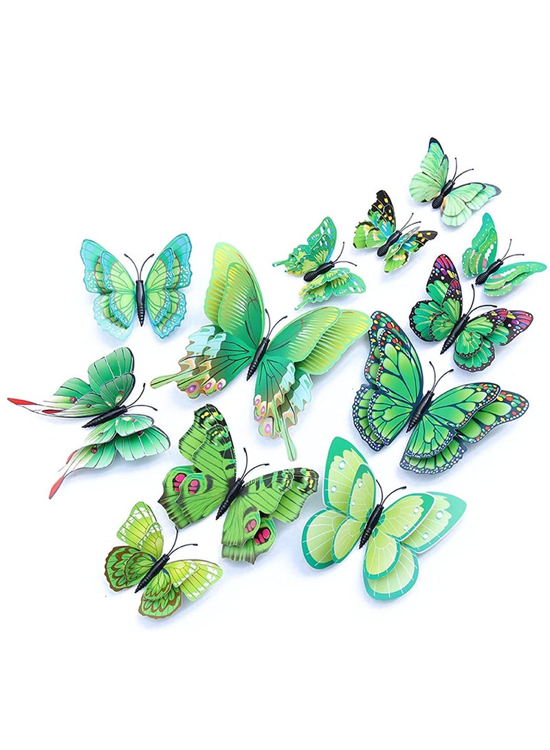 SYOSI Butterfly Wall Sticker, Magnetic 3D Butterfly Mural Decal, Removable Decorative Wall Sticker for Kids Room Bedroom Living Room Office Party Decoration 24 pcs, Green - Image 1