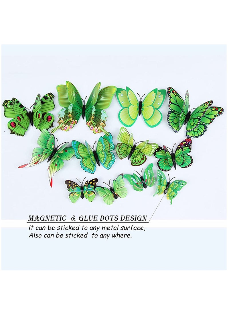 SYOSI Butterfly Wall Sticker, Magnetic 3D Butterfly Mural Decal, Removable Decorative Wall Sticker for Kids Room Bedroom Living Room Office Party Decoration 24 pcs, Green - Image 3