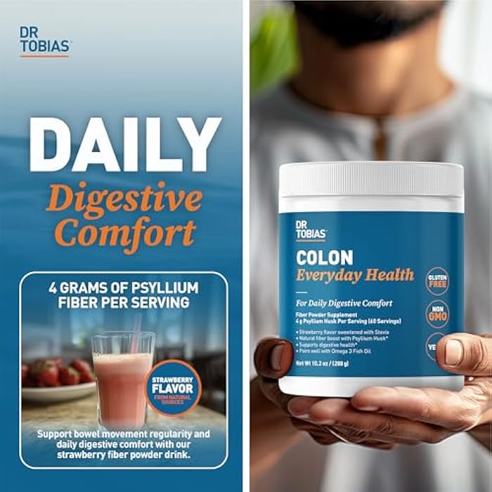 Dr. Tobias Colon Everyday Health - Gut Health for Women & Men - Psyllium Fiber Powder Drink with 4g Psyllium Husk Powder per Serving, Vegan, Gluten Free, Non-GMO, Strawberry Flavor, 60 Servings - Image 2