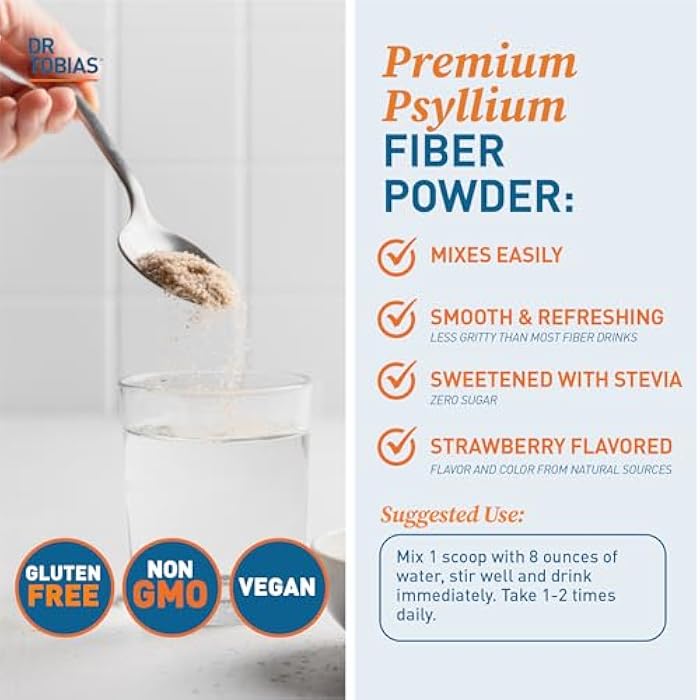 Dr. Tobias Colon Everyday Health - Gut Health for Women & Men - Psyllium Fiber Powder Drink with 4g Psyllium Husk Powder per Serving, Vegan, Gluten Free, Non-GMO, Strawberry Flavor, 60 Servings - Image 4