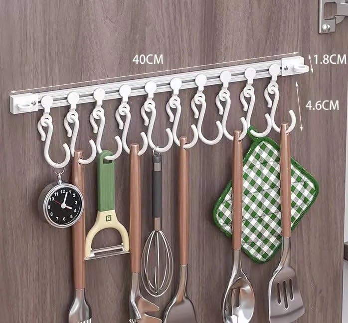 Ameedarshan Multifunctional Slide Rail Hook Adhesive Wall Hooks Rack Kitchen Rail Space Saving Utensil Rack with 10 Hooks No Drilling Hanger for Bathroom Kitchen Bedroom Office - Image 2