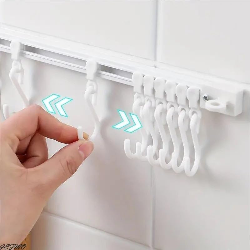 Ameedarshan Multifunctional Slide Rail Hook Adhesive Wall Hooks Rack Kitchen Rail Space Saving Utensil Rack with 10 Hooks No Drilling Hanger for Bathroom Kitchen Bedroom Office - Image 4