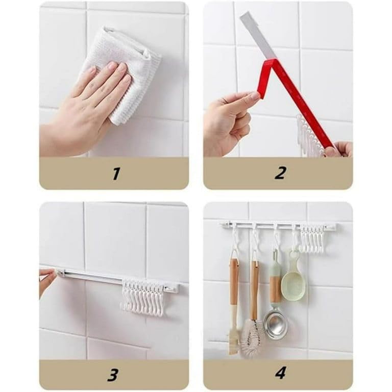 Ameedarshan Multifunctional Slide Rail Hook Adhesive Wall Hooks Rack Kitchen Rail Space Saving Utensil Rack with 10 Hooks No Drilling Hanger for Bathroom Kitchen Bedroom Office - Image 5