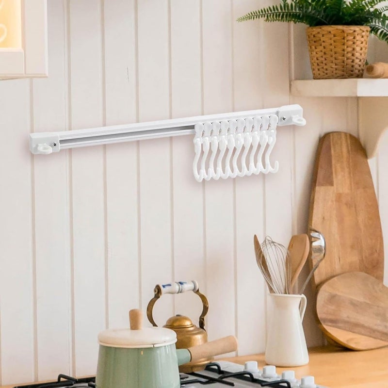 Ameedarshan Multifunctional Slide Rail Hook Adhesive Wall Hooks Rack Kitchen Rail Space Saving Utensil Rack with 10 Hooks No Drilling Hanger for Bathroom Kitchen Bedroom Office - Image 3