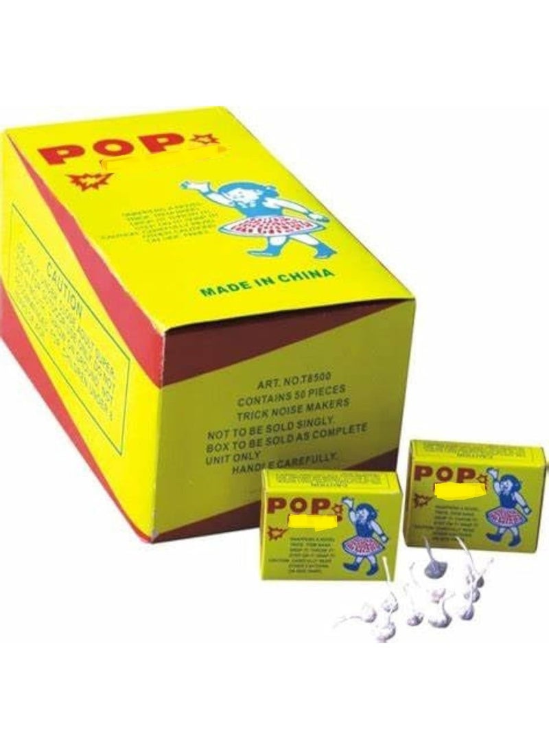 Children's poppers that make soft sounds, bringing joy and happiness to children who use them. They come in 25 boxes, each box containing 50 poppers.