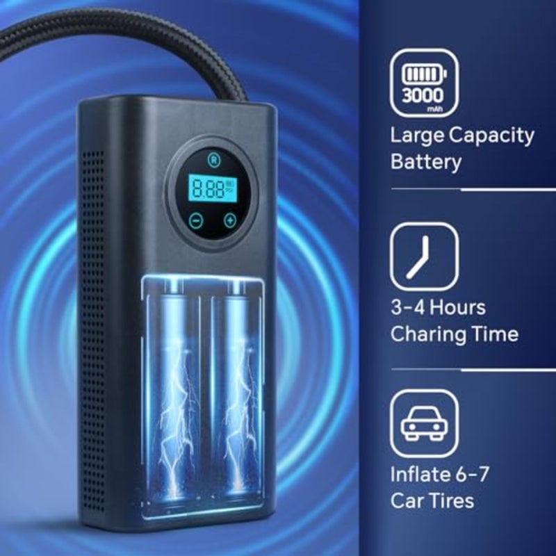 ضاغط هواء لنفخ إطارات السيارة، منفاخ إطارات لاسلكي بقوة 150 رطل لكل بوصة مربعة، شاشة LCD ذات ضغط دقيق، مقياس ضغط رقمي مع ضوء، نفخ سريع للسيارة والدراجة النارية والدراجة الإلكترونية والكرة - Image 3