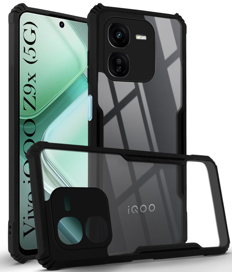 Jkobi غطاء خلفي من جيكوبي لهاتف Vivo IQOO Z9x 5G (مضاد للصدمات مع لوحة بولي كربونات شفافة | أسود احترافي) - Image 1