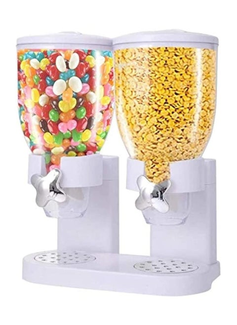 Double Head Cereal Dispenser - White, Dual Control Dry Food Storage Container, Airtight Cereal & Snack Dispenser for Kitchen Organization
