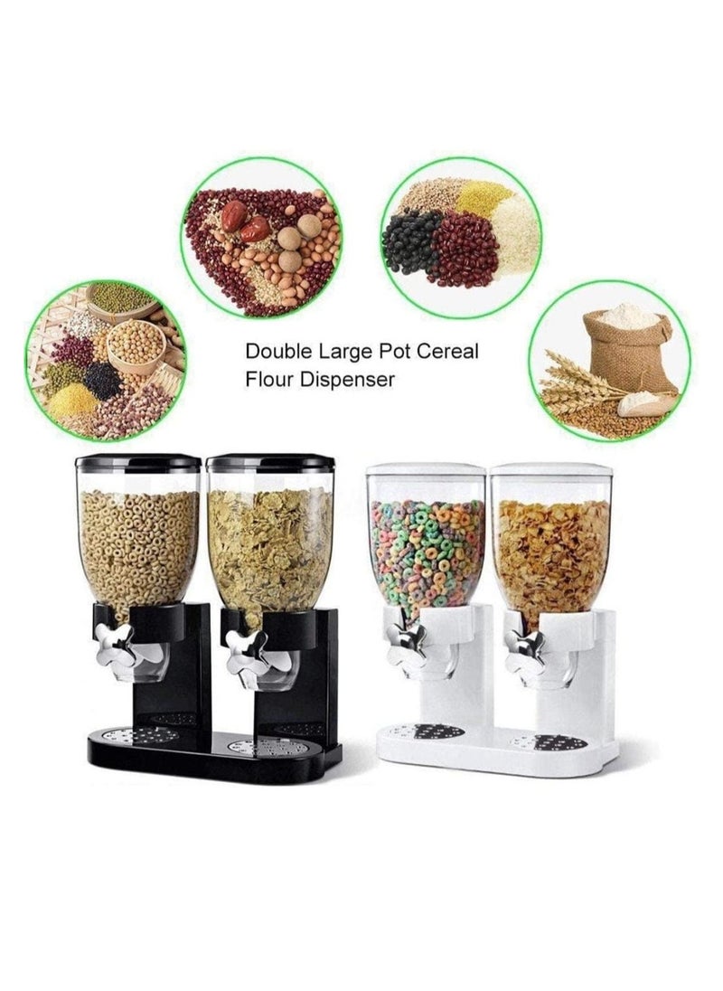 Double Head Cereal Dispenser - White, Dual Control Dry Food Storage Container, Airtight Cereal & Snack Dispenser for Kitchen Organization