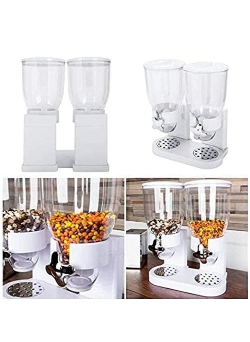 Double Head Cereal Dispenser - White, Dual Control Dry Food Storage Container, Airtight Cereal & Snack Dispenser for Kitchen Organization