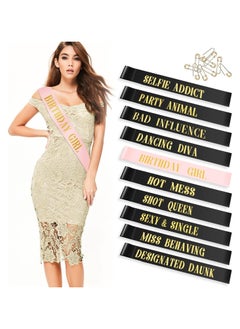 10 Pack Birthday Sash for Women Group,Happy Birthday Party Supplies Sashes Favors Decorations for Women,Birthday Squad Girls Glitter Sash Set,9 Funny Sashes,1 Birthday Girl Sash(Black and Rose Gold)