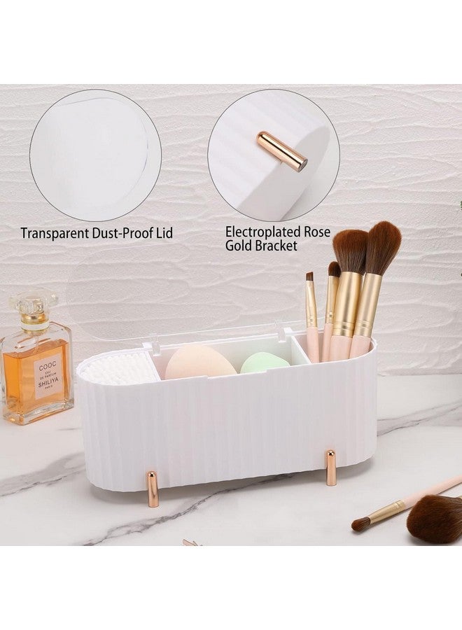 Soko 3 Grids Cotton Swab Storage Dispenser, Q-tip Holder With Lid, Makeup Pad Holder, Cotton Pad/Earbud Holder for Bathroom Canister Organisation, Vanity Cosmetic and Makeup Organizer Box - White - Image 4