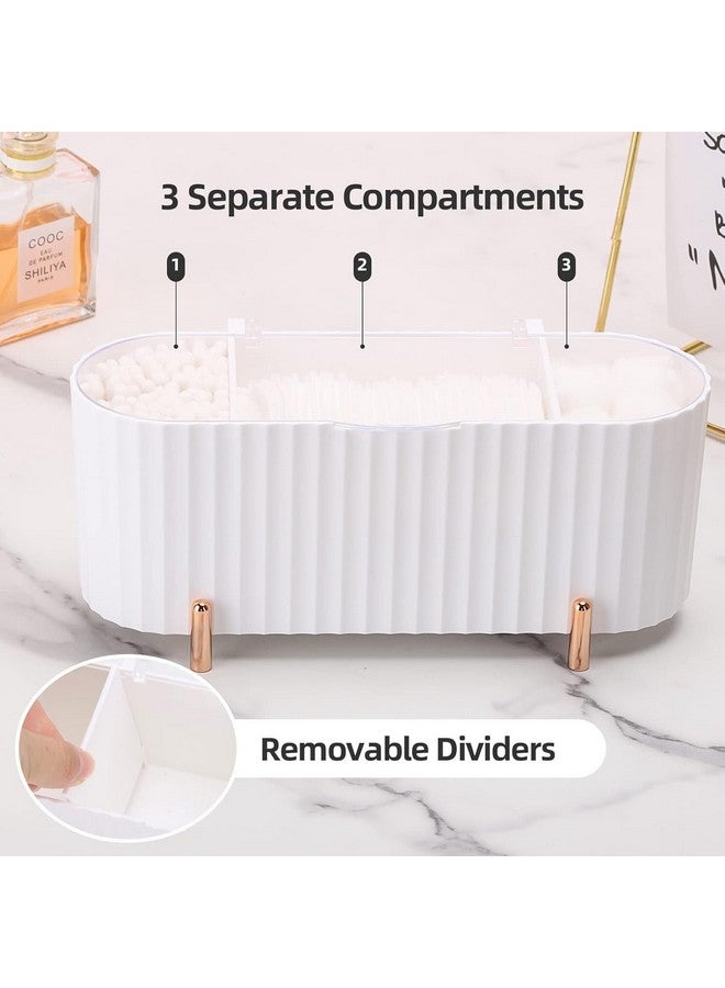 Soko 3 Grids Cotton Swab Storage Dispenser, Q-tip Holder With Lid, Makeup Pad Holder, Cotton Pad/Earbud Holder for Bathroom Canister Organisation, Vanity Cosmetic and Makeup Organizer Box - White - Image 5