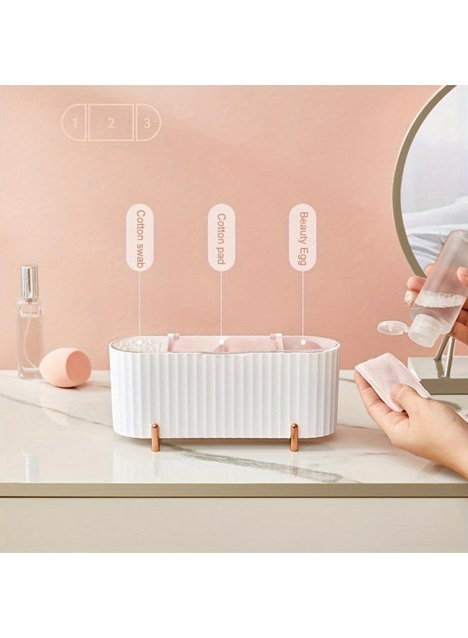Soko 3 Grids Cotton Swab Storage Dispenser, Q-tip Holder With Lid, Makeup Pad Holder, Cotton Pad/Earbud Holder for Bathroom Canister Organisation, Vanity Cosmetic and Makeup Organizer Box - White - Image 2
