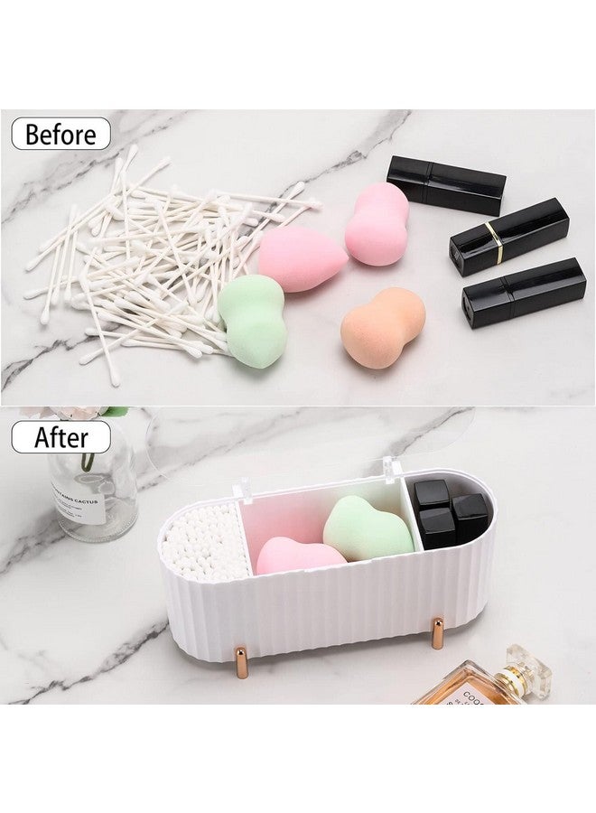 Soko 3 Grids Cotton Swab Storage Dispenser, Q-tip Holder With Lid, Makeup Pad Holder, Cotton Pad/Earbud Holder for Bathroom Canister Organisation, Vanity Cosmetic and Makeup Organizer Box - White - Image 3