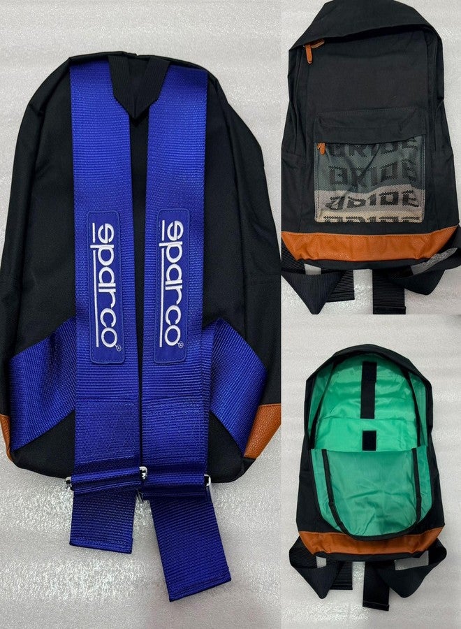 AUTO MT New Bride Racing Backpack with Blue SPARCO Racing Harness Shoulder Straps BLUE Stylish & Sports Look Bag pack 1pc - Image 4