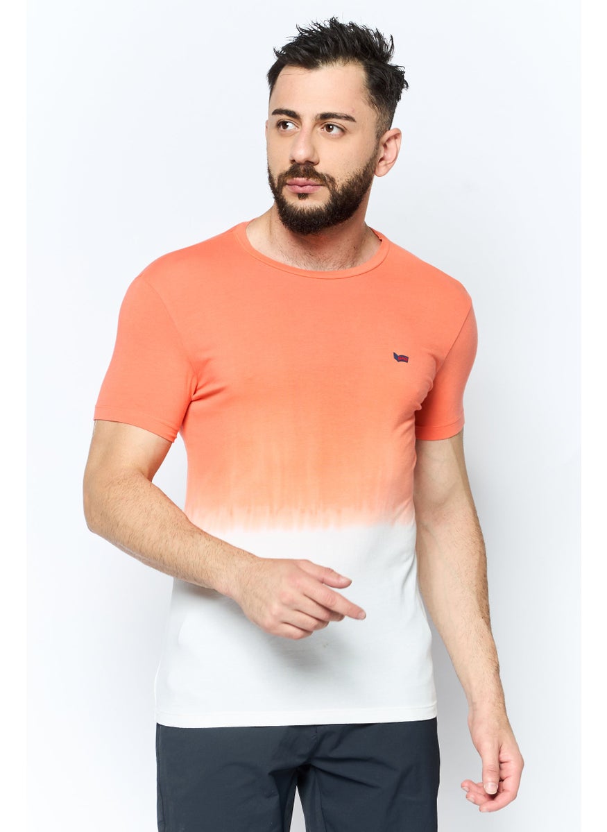 GAS Men Round Neck Short Sleeves Brand Logo T-shirt, Orange  - Image 1