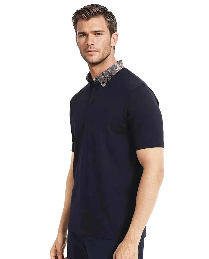 Rare Rabbit Men's Printed Collar Plain Polo