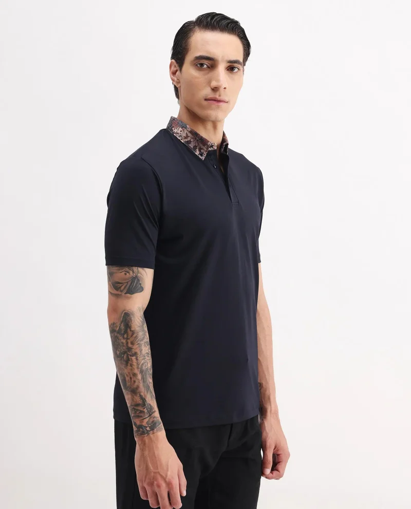 Rare Rabbit Men's Printed Collar Plain Polo