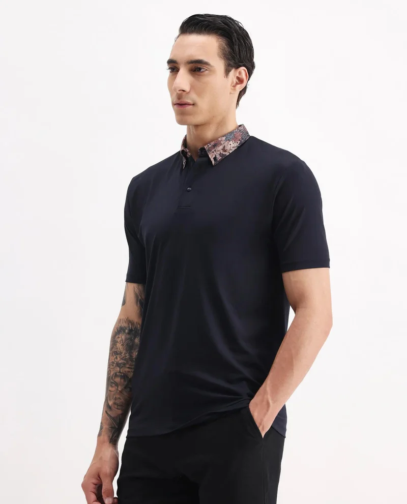 Rare Rabbit Men's Printed Collar Plain Polo