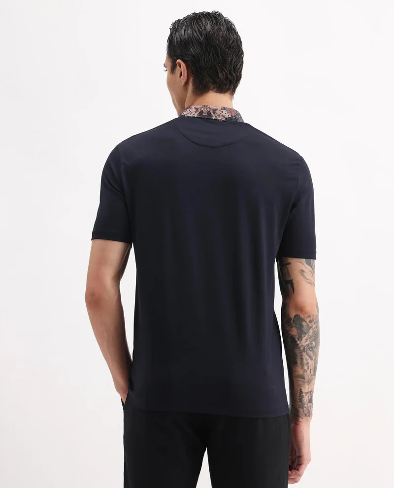 Rare Rabbit Men's Printed Collar Plain Polo