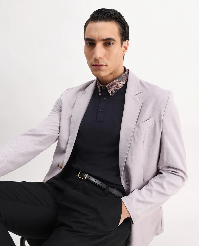 Rare Rabbit Men's Printed Collar Plain Polo