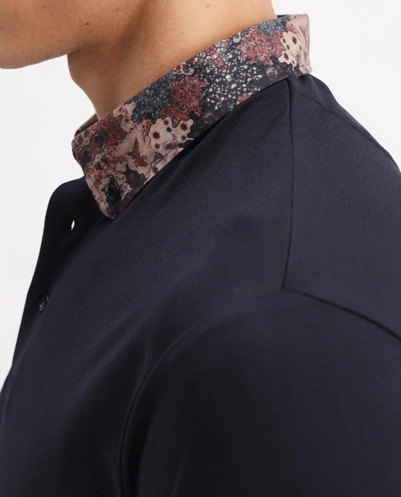 Rare Rabbit Men's Printed Collar Plain Polo