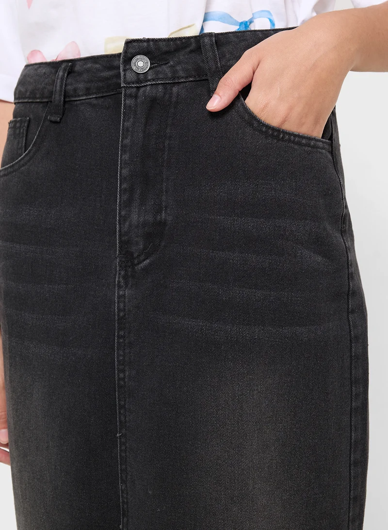 Ginger Denim Midi Skirt With Slit