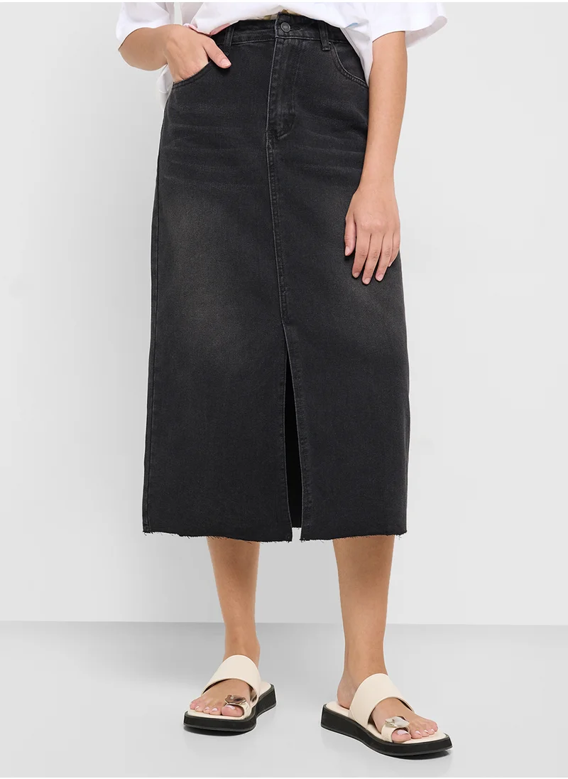 Ginger Denim Midi Skirt With Slit
