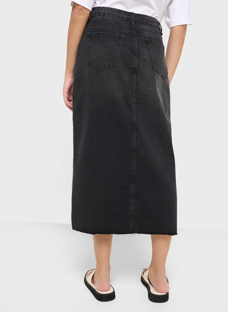 Ginger Denim Midi Skirt With Slit