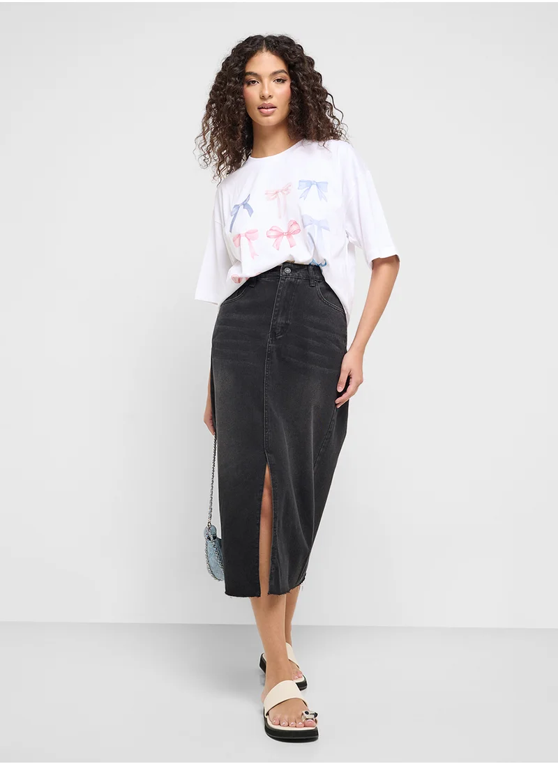 Ginger Denim Midi Skirt With Slit