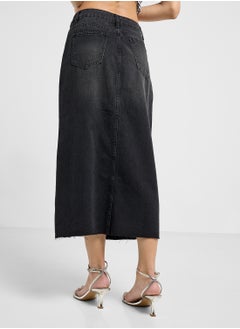 Ginger Denim Midi Skirt With Slit  - Image 3