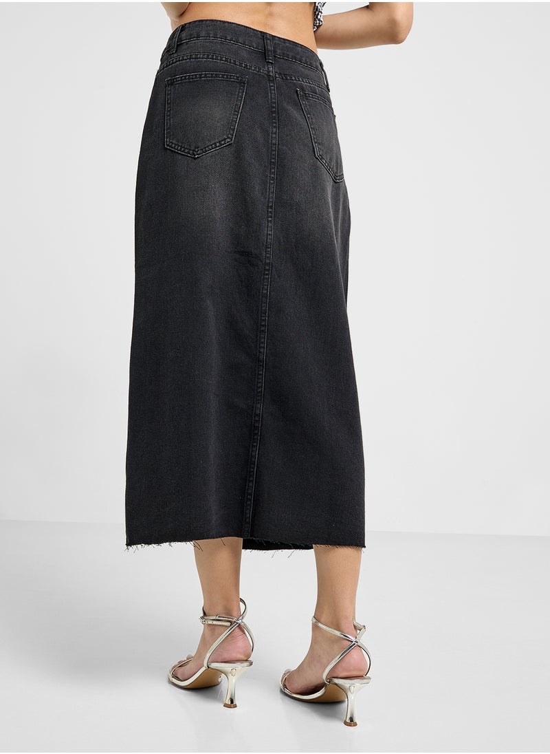 Ginger Denim Midi Skirt With Slit  - Image 3