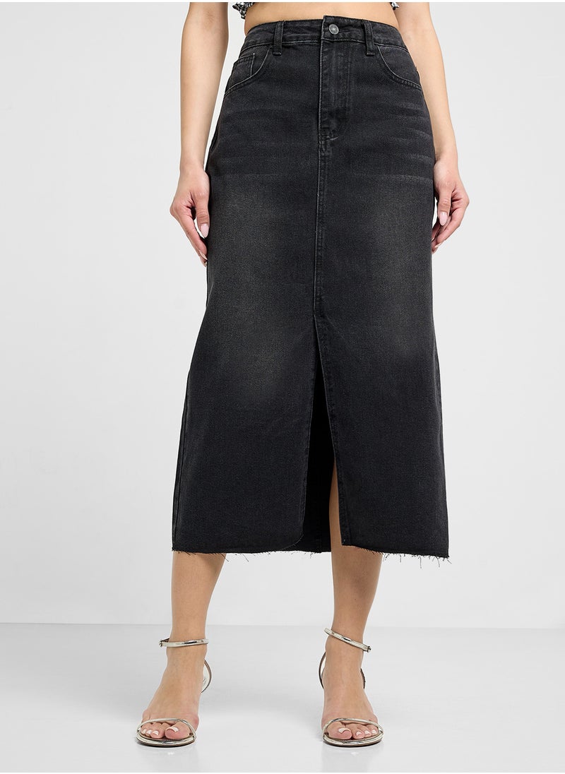 Ginger Denim Midi Skirt With Slit  - Image 2