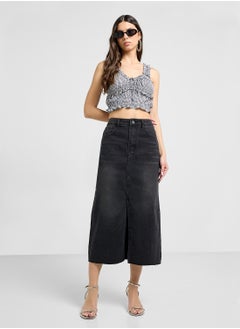 Ginger Denim Midi Skirt With Slit  - Image 1