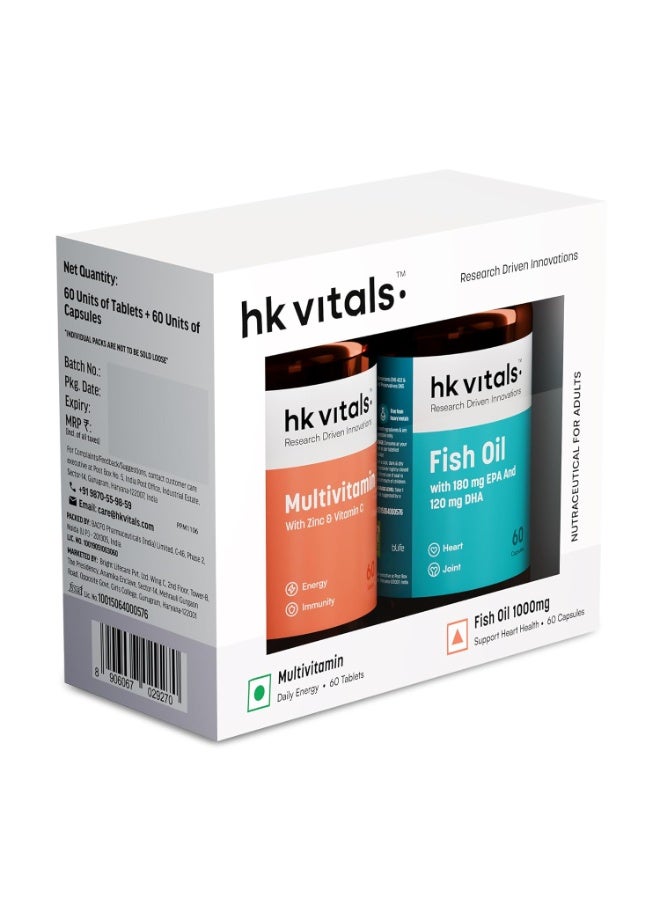 hk vitals Fish Oil and Multivitamin (60 Tablets Each) Combo Pack | 1000mg Omega 3 with 180mg EPA & 120mg DHA | Enhances Energy, Immunity & Joints Health - Image 3