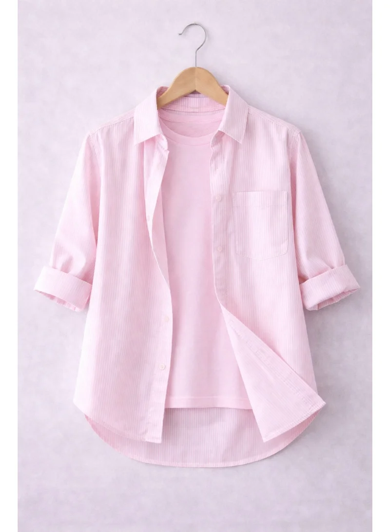 victor and jane Girls’ Oversized Striped Shirt – Short Sleeve Button-Down with Pocket