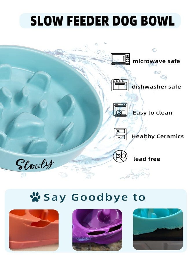 هاو توب أوعية طعام للكلاب مصممة لإبطاء تناول الطعام، وعاء سيراميك ريفي ممتع مثالي للكلاب متوسطة الحجم، لون فيروزي - Image 5