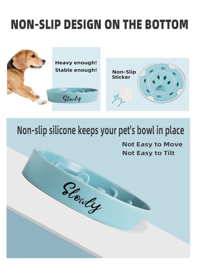 هاو توب أوعية طعام للكلاب مصممة لإبطاء تناول الطعام، وعاء سيراميك ريفي ممتع مثالي للكلاب متوسطة الحجم، لون فيروزي - Image 3