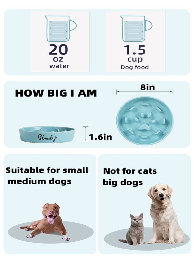 هاو توب أوعية طعام للكلاب مصممة لإبطاء تناول الطعام، وعاء سيراميك ريفي ممتع مثالي للكلاب متوسطة الحجم، لون فيروزي - Image 4