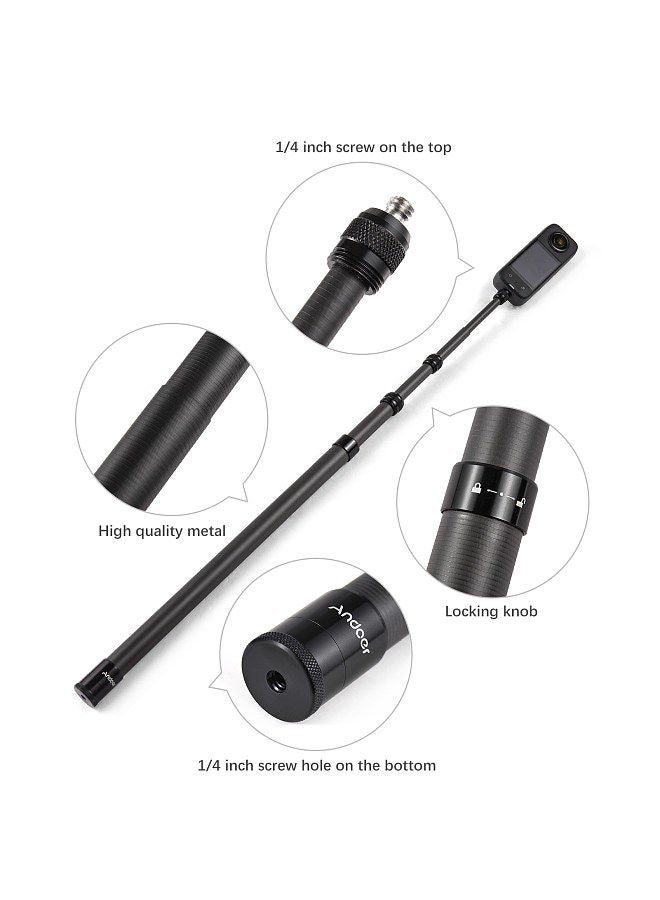 ANDOER Andoer 2.1 Meters/82.6 Inches Portable Selfie Stick Telescoping Selfie Stand Carbon Fiber 3 Sections with 1/4in Screw Compatible with INSTA360 X2/X3  - Image 4