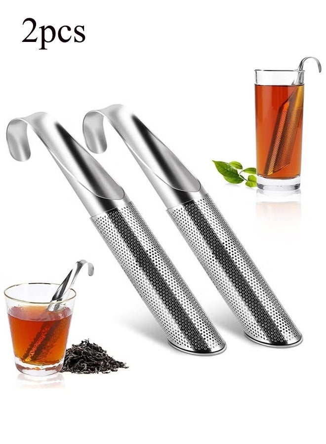 YJ 2 PCS 304 Stainless Steel Tea Strainer, Tea Infuser for Loose Tea, Tea Diffuser, Extra Fine Mesh Steeper to Steep Loose Leaf Tea Herbal Tea Coffee, Long Handle Tea Filter for Rose, Spices (Sliver) - Image 1