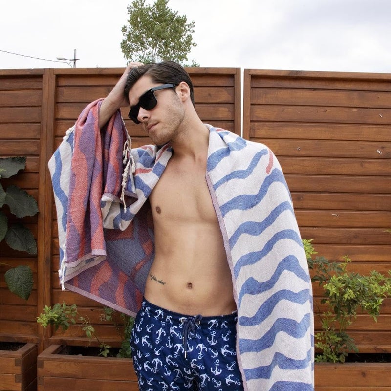 أنيموس بيشتيمال تركي بنمط الجمبري، 100% قطن، خالٍ من الميكروفايبر والمواد التركيبية والبوليستر، ناعم، سريع الجفاف، بيشتيمال متعدد الاستخدامات للشاطئ والمسبح والحمام، للأطفال والكبار - Image 5