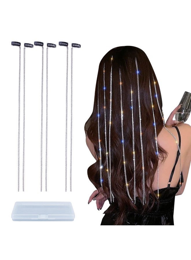 NICENEEDED 6Pcs Rhinestone Hair Chains For Women Punk Crystal Tassel Hair Clips Chains 18.5 Inch Long Rhinestones Hair Barrettes Extensions Hair Accessories For Girls Daily Wear - Image 1