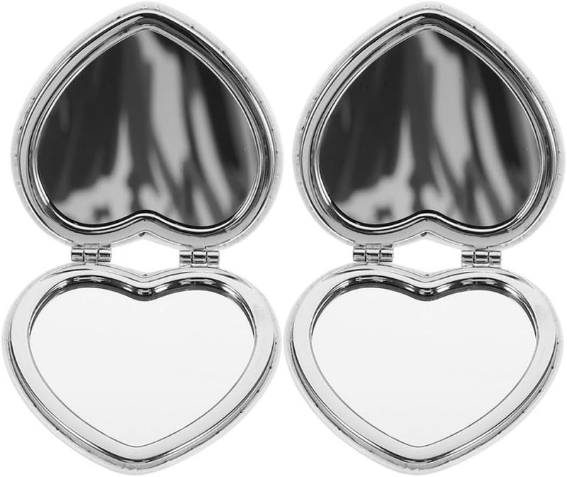 2pcs Small Compact Leather Double-Sided Folding Makeup Mirrors 72x75mm Heart Shape Portable Pocket Mirrors for Travel and Purse Use - Image 1