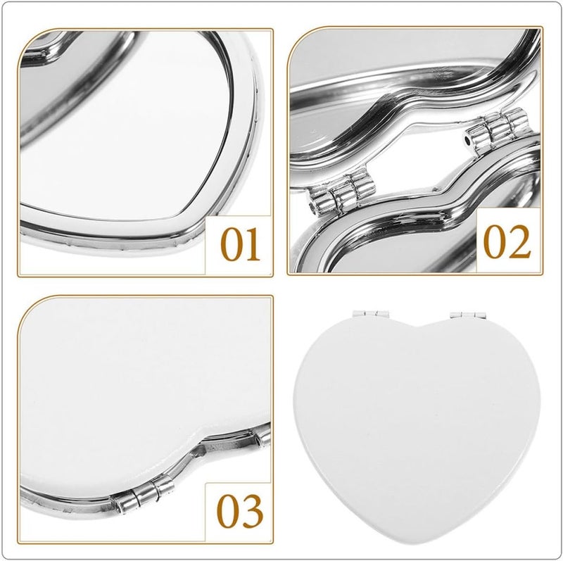 2pcs Small Compact Leather Double-Sided Folding Makeup Mirrors 72x75mm Heart Shape Portable Pocket Mirrors for Travel and Purse Use - Image 3